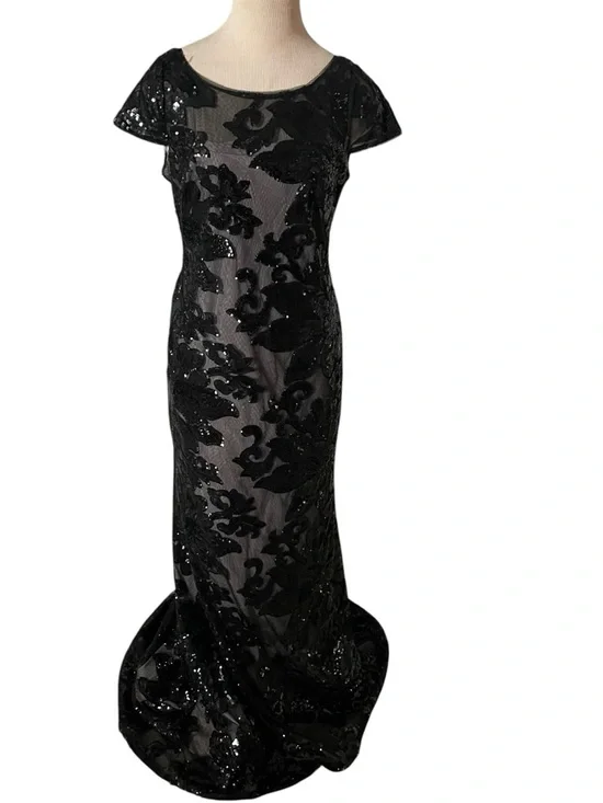 Calvin Klein Black Sequined Floral Maxi Dress Size 4 - Picture 3 of 12